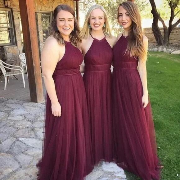 JENNY YOO Collection Helena Tulle Bridesmaid Dress Burgundy Red Size 10 Halter - Picture 1 of 9
